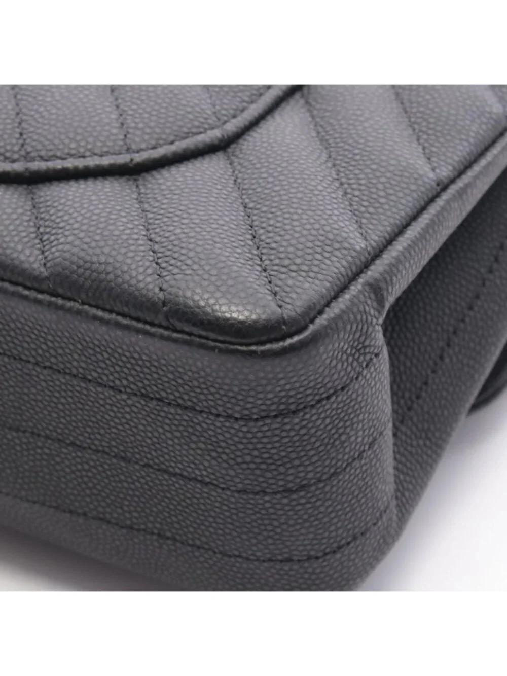 Chanel Shoulder Bag Chevron Stitch Double Flap Matte Black Caviar Leather